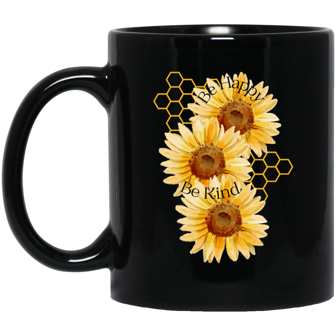 Be Happy Be Kind 11 oz. Black Mug
