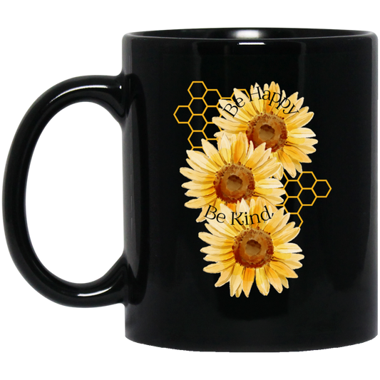 Be Happy Be Kind 11 oz. Black Mug